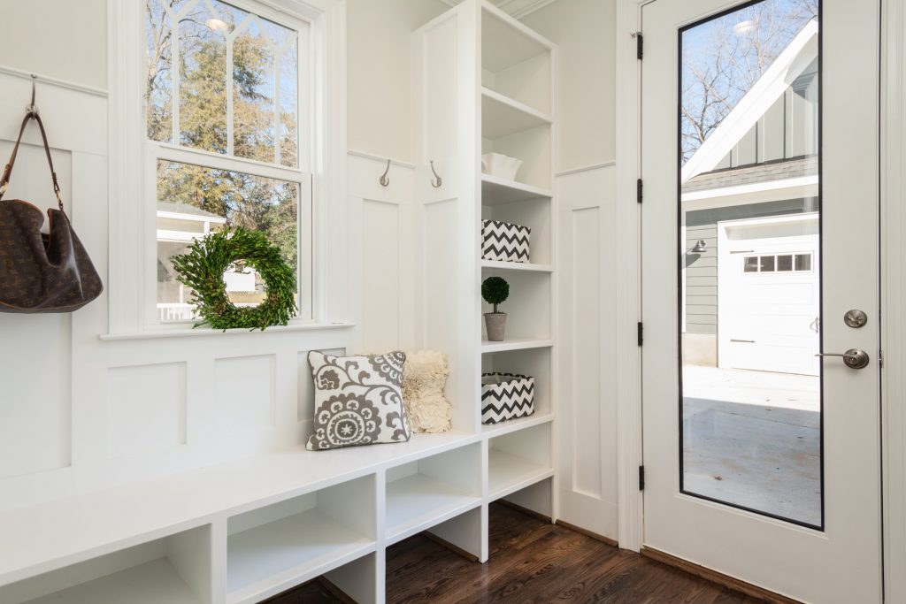 Functional Mudroom Design with shelves